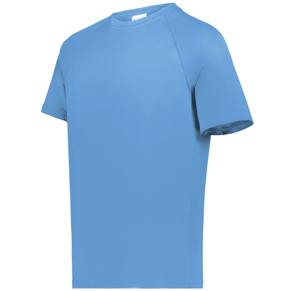 Plain light blue short-sleeve athletic t-shirt with crew neck and raglan sleeves