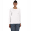 5400L_cover_front Woman wearing a plain white long-sleeve crewneck shirt paired with blue jeans against a white background