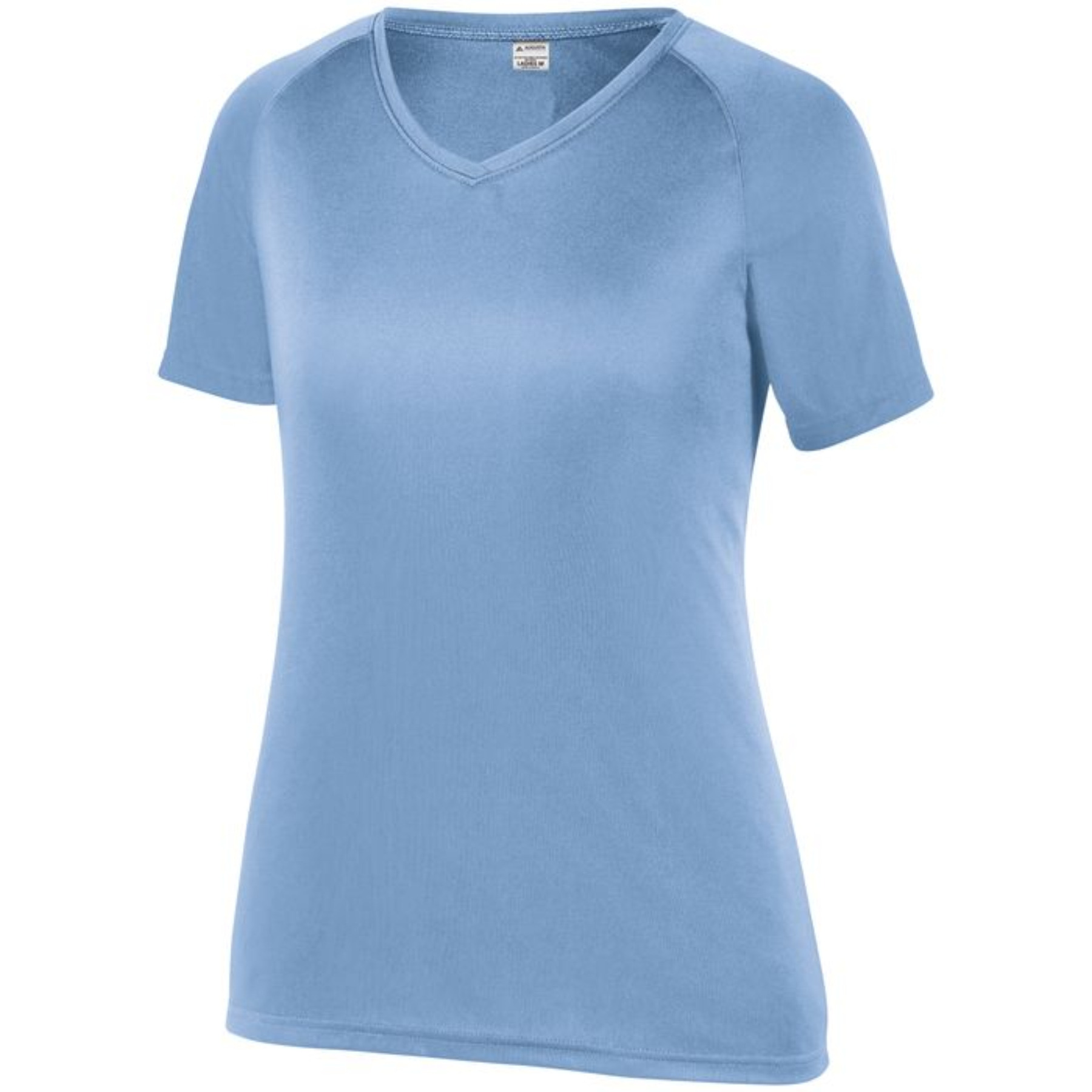attain_ladies_cover_2 Light blue women's short-sleeve V-neck fitted t-shirt made of soft fabric