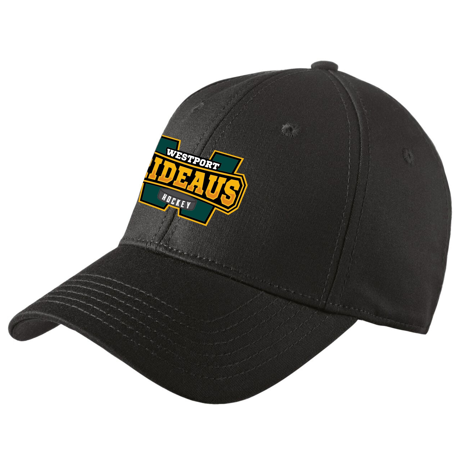 Black baseball cap with a logo reading 'Westport WIDEAUS Hockey' in green, yellow, and white on the front panel.