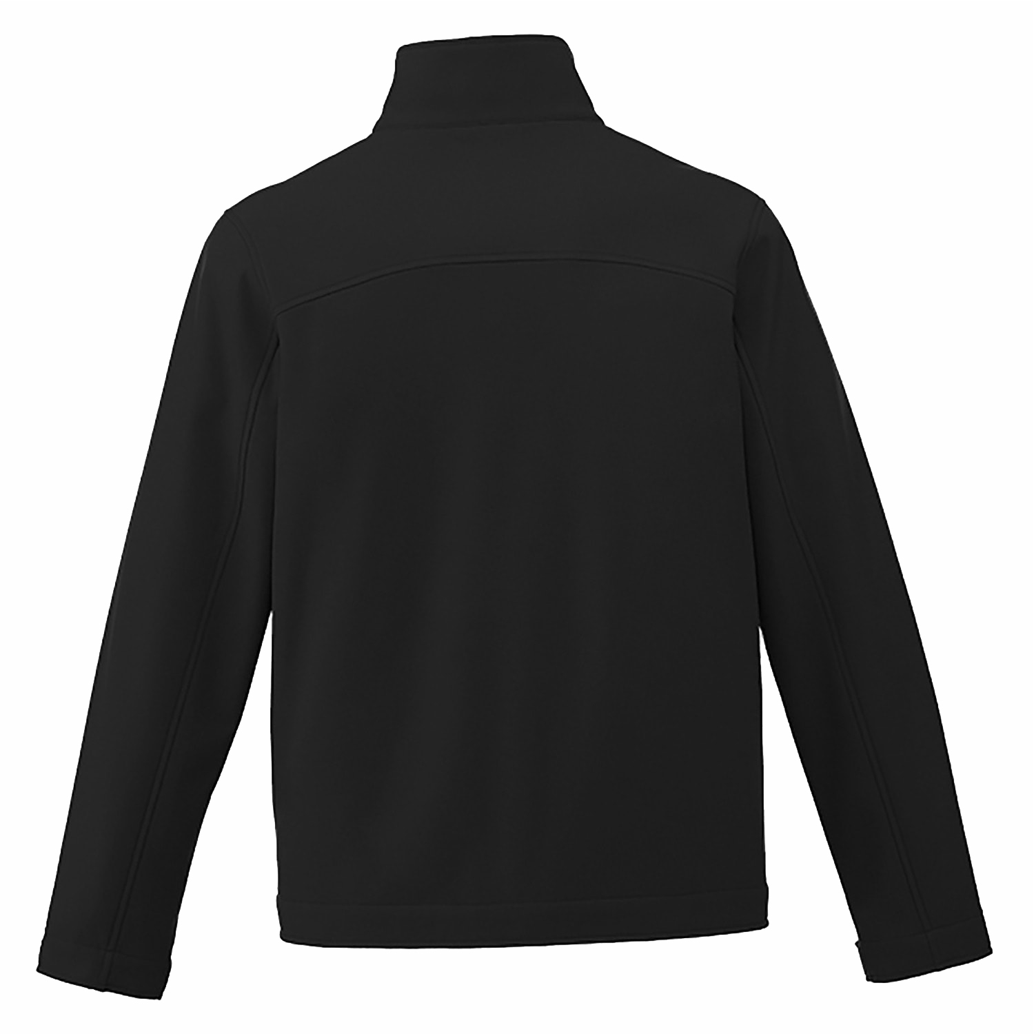 WESTPORT_RIDEAUS_SOFTSHELL_JACKET_BACK Back view of a plain black long-sleeve jacket with a high collar, showing simple seam details along the shoulders and sleeves.