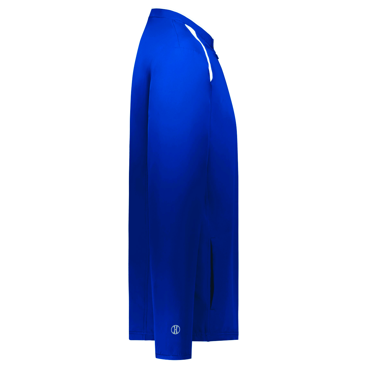 Side view of blue athletic shorts featuring a white accent, designed for comfort and performance in sports and active wear.