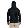 mnp_gildan_heavyblend_hoodie_cover_3 Person wearing a plain black hoodie viewed from the back, paired with light beige pants against a white background.