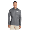 mnp_momentum_hoodie_cover_1 Male model wearing a long-sleeve gray hooded shirt with "MNP" logo on the chest, showcasing a casual and sporty style. Ideal for outdoor activities or everyday wear.