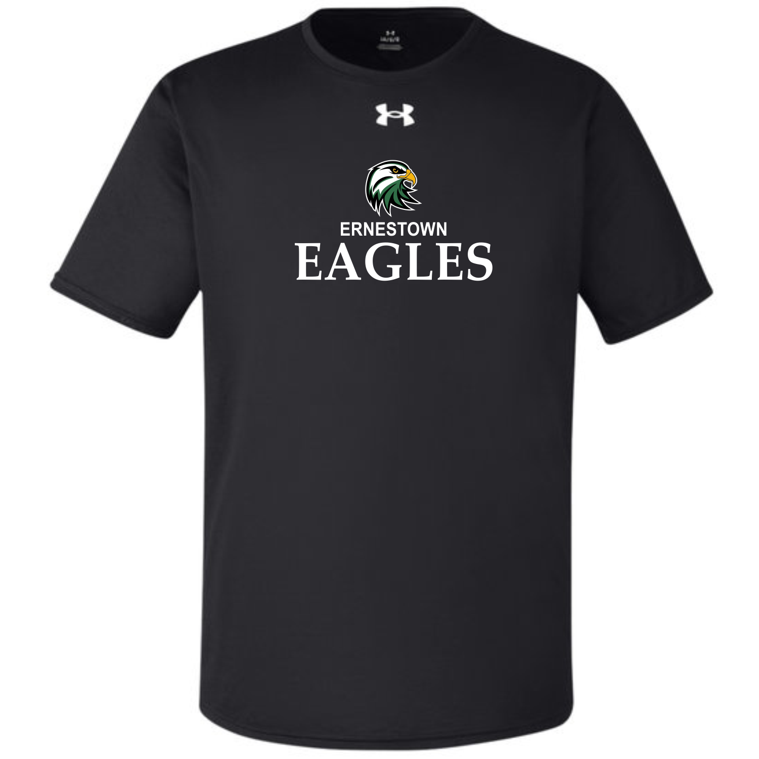 Black short-sleeve Under Armour T-shirt with an eagle logo above the text 'ERNESTOWN EAGLES' printed in white on the chest.