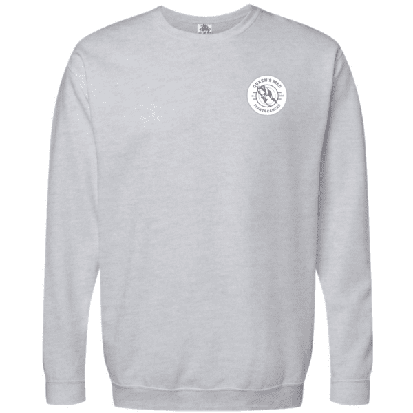 Just Like Hero 1020 55% Cotton 40% Polyester 5% Rayon ash grey sweatshirt featuring a colorful logo for Queen's Med Sports Camp on the upper left chest area. Ideal for casual wear and promoting team spirit.