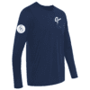 ATC 8015 100% ring spun cotton navy blue long-sleeve t-shirt featuring a hockey stick design on the front and a logo on the sleeve, ideal for sports fans and casual wear.
