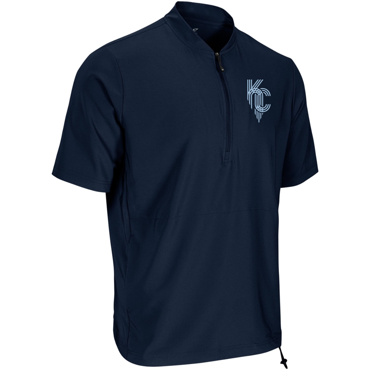 Men's navy quarter-zip shirt featuring a KC logo, designed for comfort and style, perfect for casual wear or sporting events.