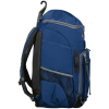 colts_diamond_backpack__pic_3 Blue backpack with multiple compartments and mesh side pockets, designed for travel and daily use. Features padded shoulder straps and a convenient hanging hook for easy storage. Ideal for students and outdoor enthusiasts.