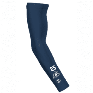 Navy blue athletic arm sleeve featuring the number 25 and a logo of the "Lions Den Wolves," designed for sports and outdoor activities.