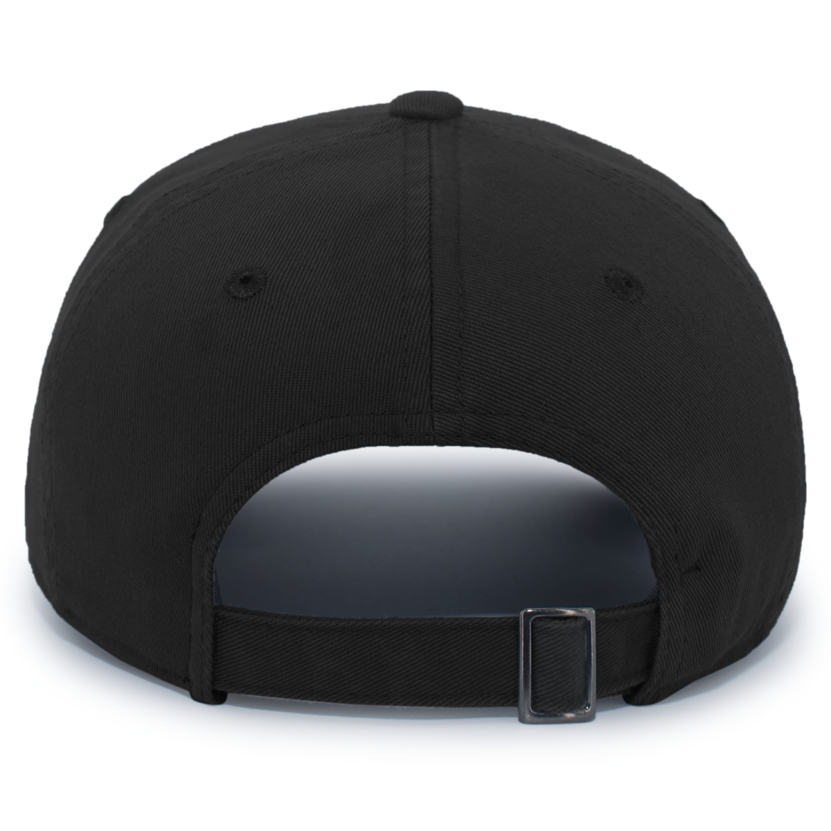 applekings_dad_cap_back Black baseball cap with an adjustable strap, showcasing a clean design and durable fabric, viewed from the back.