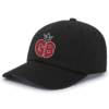 applekings_dad_cap_front Black baseball cap with a logo on the front featuring the letters 'GB' in bold red outlined in beige with a small green crown above the letters.