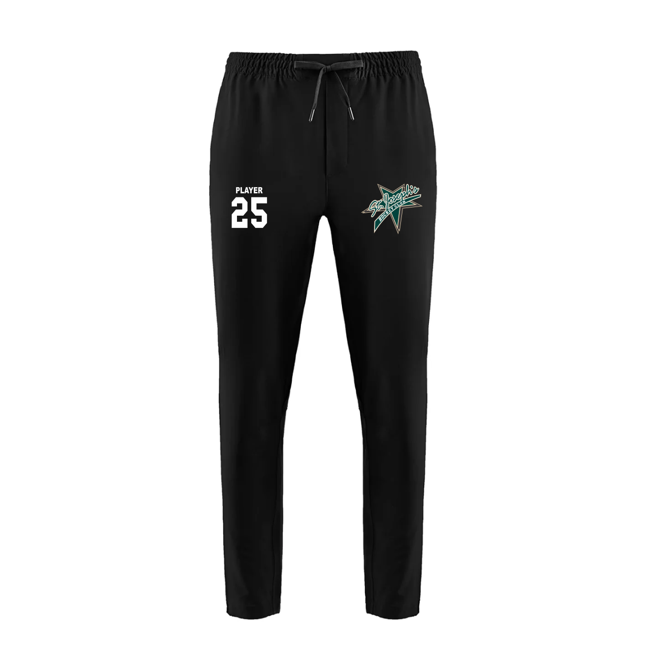 Canada Sportswear P04205 Propel 91% recycled polyester, 9% elastane black athletic pants featuring player number 25 and a vibrant team logo, designed for comfort and sport. Ideal for casual wear or workouts.