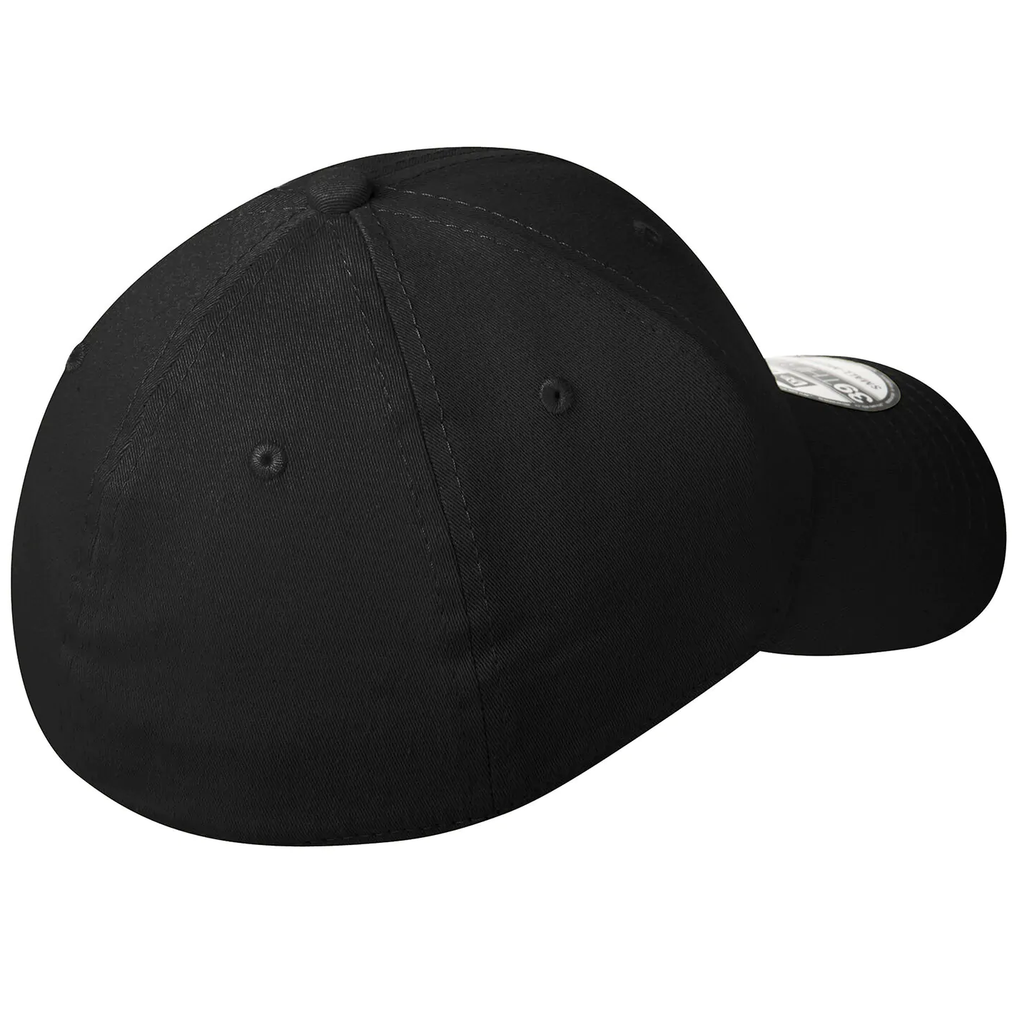 eu_new_era_39forty_back Back view of a NEW ERA® STRUCTURED STRETCH COTTON CAP. NE1000 black baseball cap viewed from the back, showcasing its smooth fabric and stitching details, ideal for casual wear and outdoor activities.