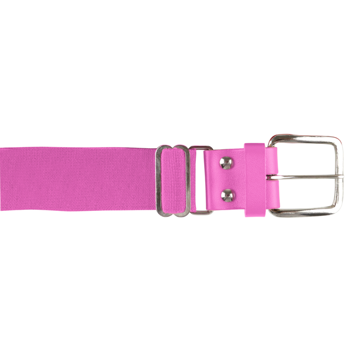 Champro A060 pink elastic baseball belt with a silver metal buckle and adjustable fittings.