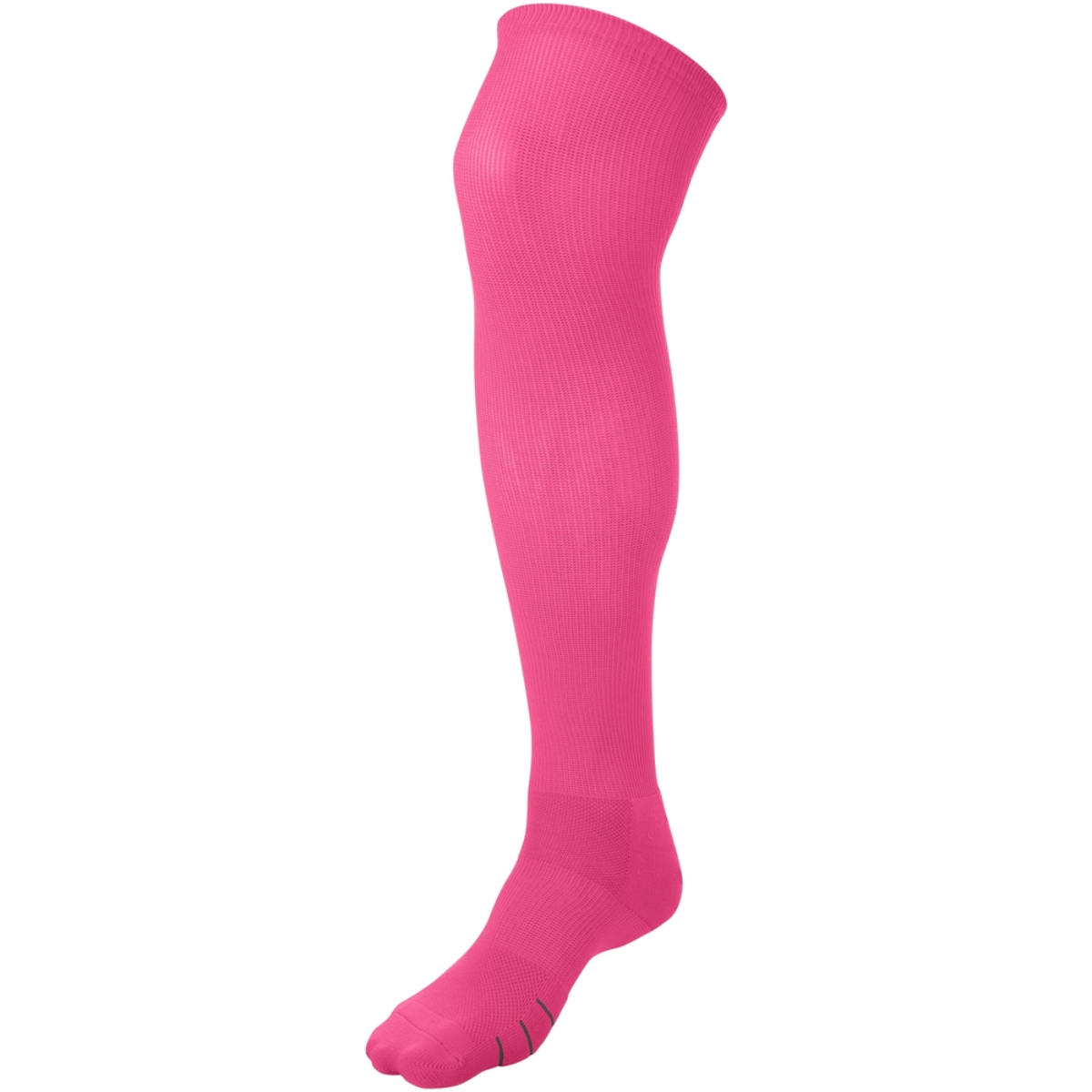 Champro AS11 56% nylon, 34% rubber, 7% polyester, 3% elastic over the knee light pink baseball sock.