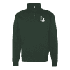 kss_ib_forest_quarter_zip_front_2 Dark green zip-up sweatshirt with a quarter-length front zipper and a stylish logo on the chest, perfect for casual or athletic wear.