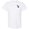 kss_ib_white_t-shirt_front White t-shirt featuring a navy blue graphic logo on the left chest, suitable for casual wear and branding purposes. Ideal for promoting a brand or organization.