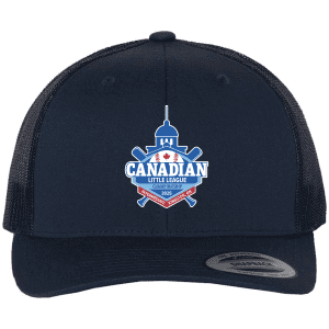 Navy blue snapback hat featuring the Canadian Little League Championship 2025 logo, designed for the Intermediate tournament in Kingston, Ontario.