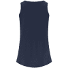 Back view of a navy blue sleeveless women's top, featuring a rounded hem and a comfortable fit, ideal for casual and active wear.