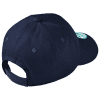new_era_navy_adjustable_ballcap_back Back view of a navy blue baseball cap showcasing the fabric texture, ventilation eyelets, and adjustable strap. Ideal for casual wear and outdoor activities.