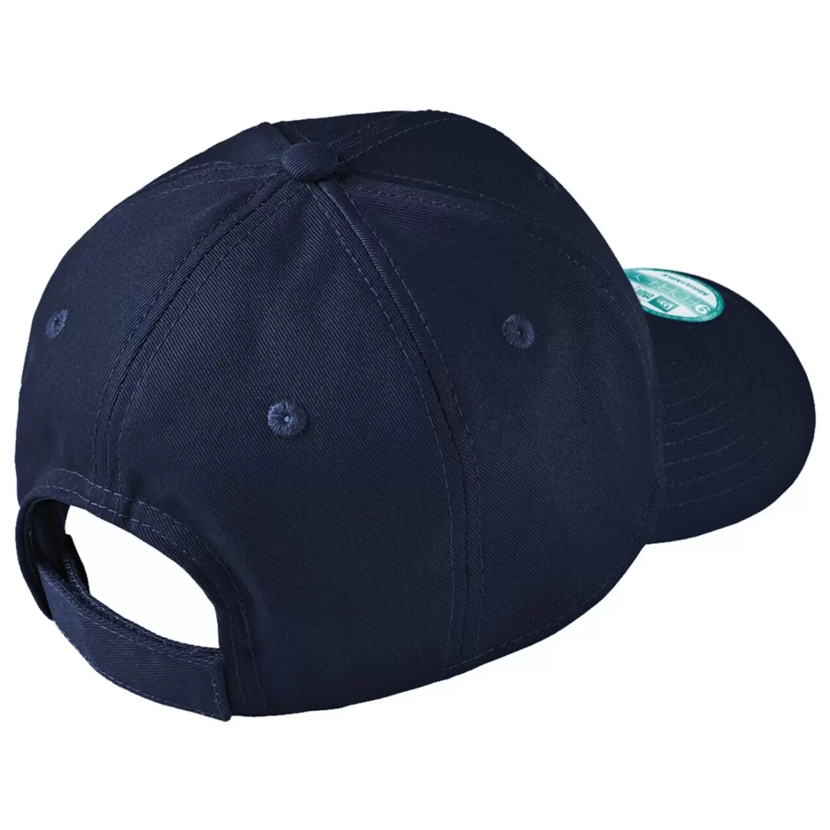 Back view of a navy blue baseball cap showcasing the fabric texture, ventilation eyelets, and adjustable strap. Ideal for casual wear and outdoor activities.