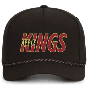 Black baseball cap featuring the text "APPLE KINGS" in bold, contrasting colors. Ideal for fans of the Apple Kings team or casual sports enthusiasts. Perfect accessory for outdoor activities or game days.