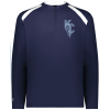 colts_clubhouse_pullover_navy Navy blue long-sleeve pullover featuring a quarter-zip design and a light blue "KC" logo on the chest, ideal for sports fans and casual wear.