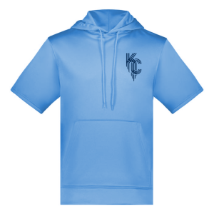 Light blue short-sleeve hoodie featuring a stylish black KC logo on the chest, perfect for casual wear and showcasing team spirit.