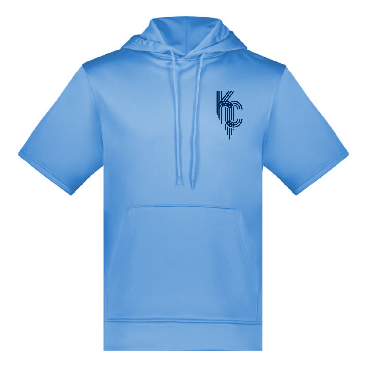 Light blue short-sleeve hoodie featuring a stylish black KC logo on the chest, perfect for casual wear and showcasing team spirit.