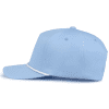 Light blue baseball cap with a white accent band, featuring a curved brim and stitched detailing, displayed from a side angle. Perfect for casual wear or outdoor activities.