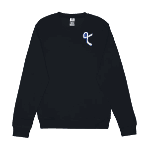 Black sweatshirt featuring a stylish blue logo on the left chest, perfect for casual wear and layering. Ideal for comfortable everyday use.
