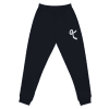 qmed_fights_cancer_navy_jogger Black jogger pants featuring a stylish blue logo on the front, designed for comfort and casual wear. Ideal for workouts or lounging, these pants offer a modern fit and soft fabric.