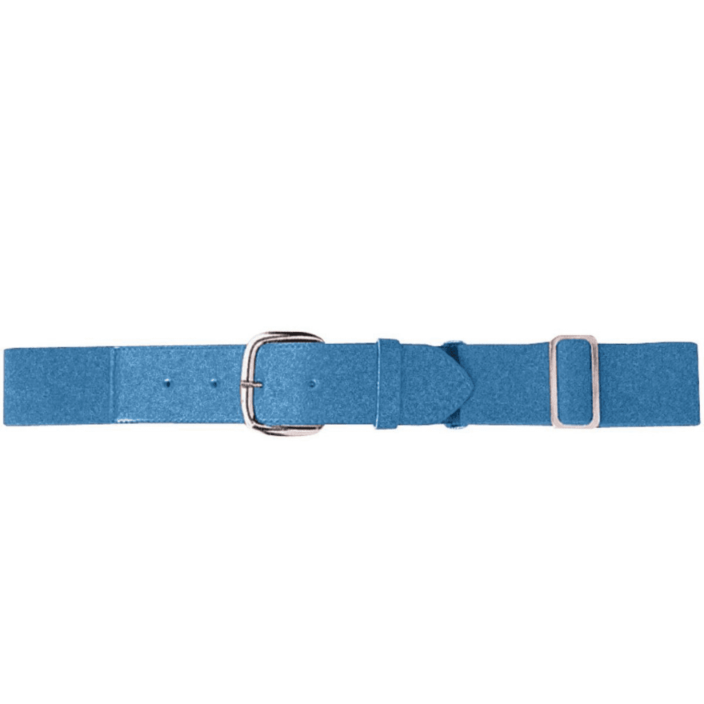 Blue faux leather belt with a silver buckle and adjustable fit, ideal for casual and formal outfits.