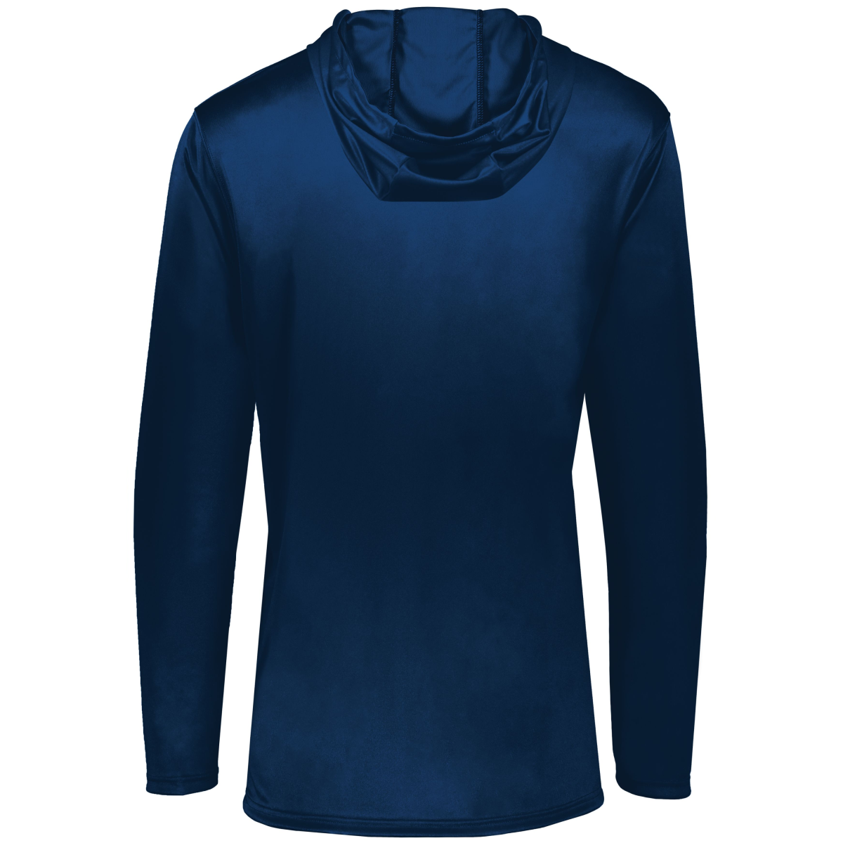 Navy blue long-sleeve hoodie with a relaxed fit and a soft, smooth fabric, ideal for casual wear and outdoor activities. Features a drawstring hood and a modern design.