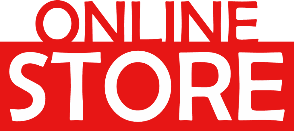 Bold red text reading "ONLINE STORE" on a white background, promoting e-commerce and online shopping opportunities.